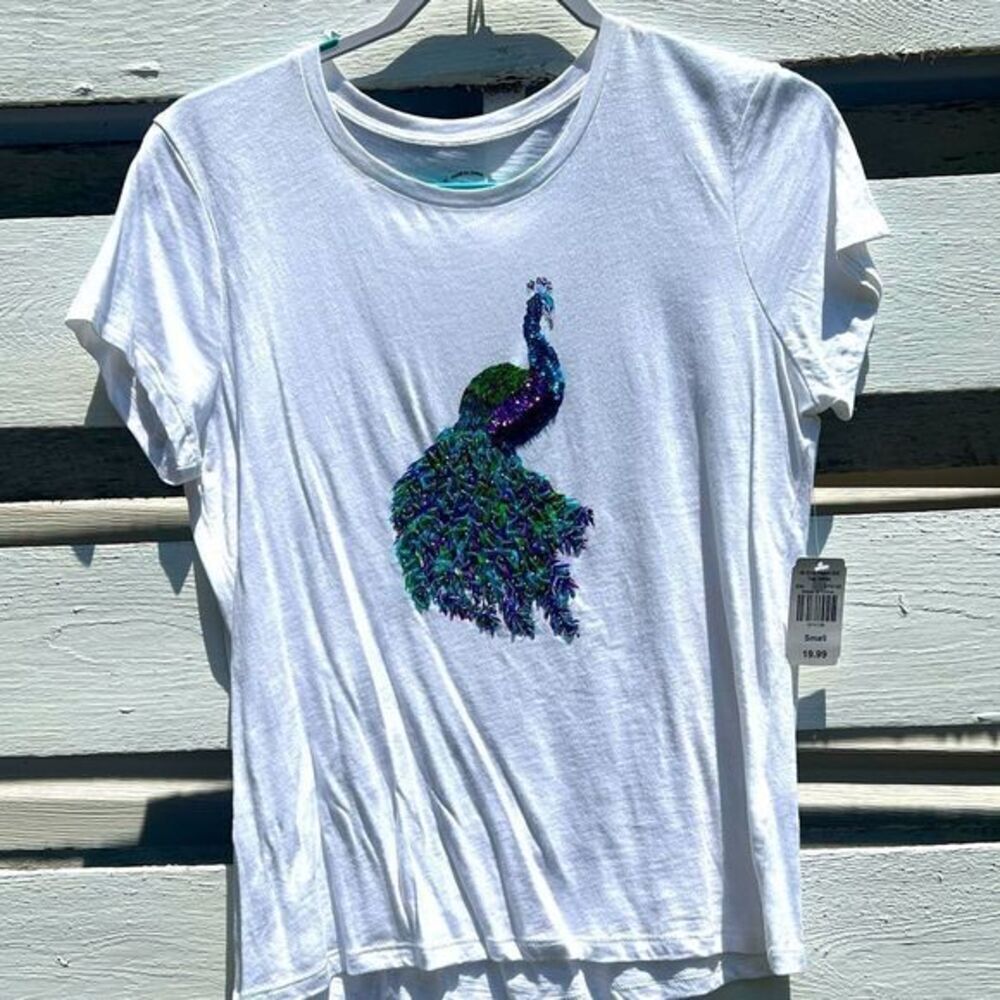 NWT Peacock Sequin Embellished Tee